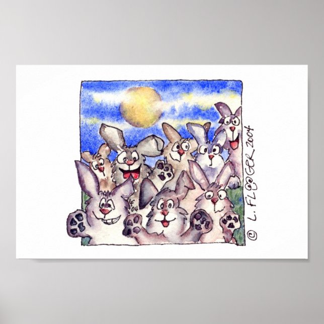 Niedlicher Cartoon Rabbit Full Moon Poster drucken (Vorne)