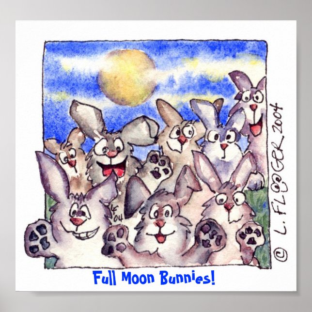 Niedlicher Cartoon Rabbit Full Moon Poster drucken (Vorne)