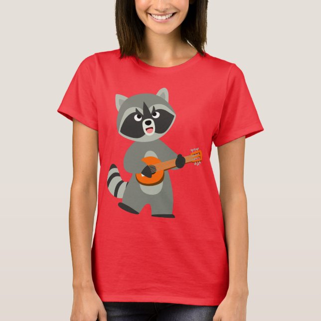 Niedlicher Cartoon Raccoon Banjo T - Shirt (Vorderseite)