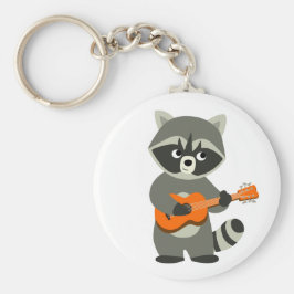 Niedlicher Cartoon Raccoon Gitarre spielen Schlüsselanhänger