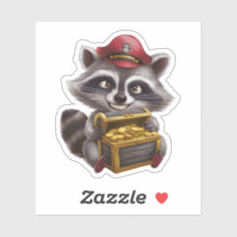Niedlicher Cartoon Raccoon mit Pirate's Schatztruh Aufkleber