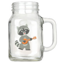 Niedlicher Cartoon Raccoon Spielen Banjo Mason Jar
