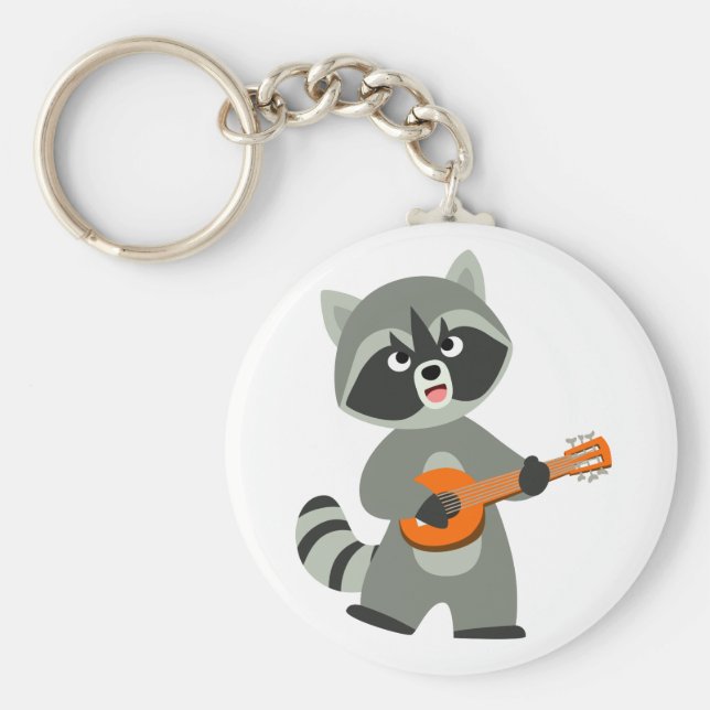 Niedlicher Cartoon Raccoon Spielen Banjo Schlüsselanhänger (Vorne)