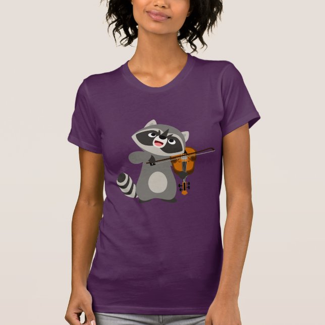 Niedlicher Cartoon Raccoon Violine T - Shirt (Vorderseite)