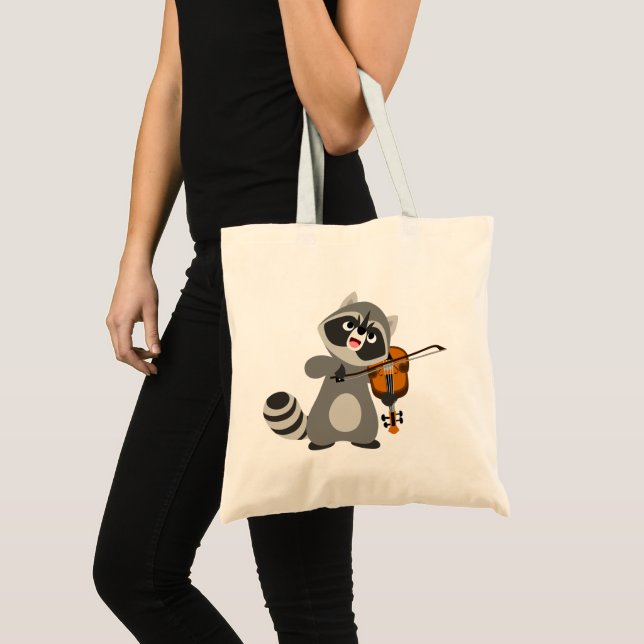 Niedlicher Cartoon Raccoon Violine Tragetasche (Vorderseite (Produkt))