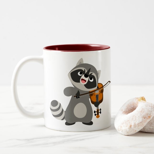 Niedlicher Cartoon Raccoon Violine Zweifarbige Tasse (Mit Donut)