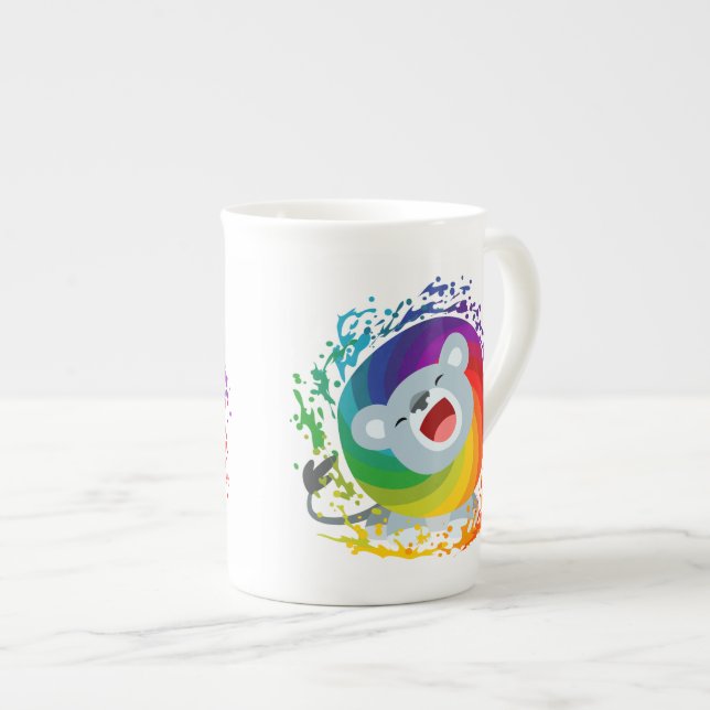 Niedlicher Cartoon Rainbow White Lion Prozellantasse (Vorderseite Rechts)