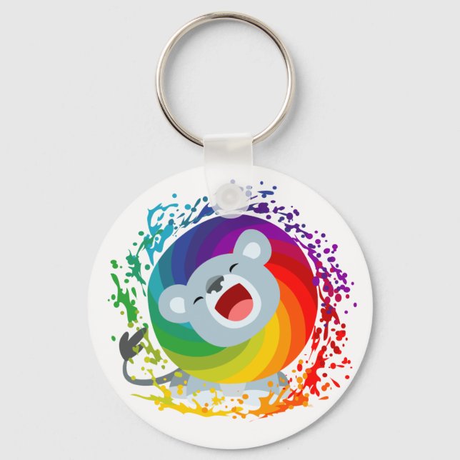 Niedlicher Cartoon Rainbow White Lion Schlüsselanhänger (Vorderseite)