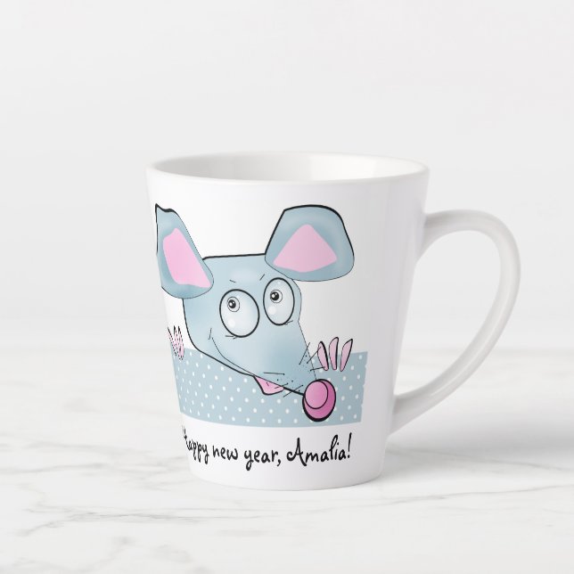 Niedlicher Cartoon Ratte Maus Neujahr 2020 Symbol Milchtasse (Rechts)