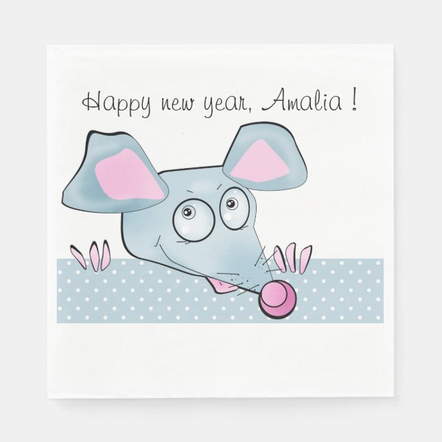 Niedlicher Cartoon Ratte Maus Neujahr 2020 Symbol Serviette (Vorderseite)
