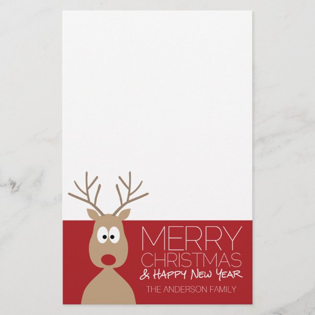 Niedlicher Cartoon Reindeer - Frohe Weihnachtsgrüß Briefpapier (Vorderseite)