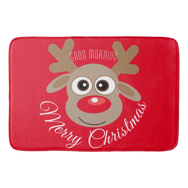 Niedlicher Cartoon Reindeer Weihnachtsschrift Badematte (Vorderseite)