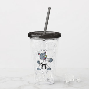 Niedlicher Cartoon Rhino kung fu Cartoon Acryltrinkbecher
