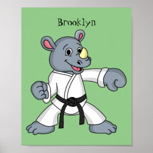 Niedlicher Cartoon Rhino kung fu Cartoon Poster