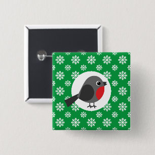 Niedlicher Cartoon Robin mit Schneeflocken Button