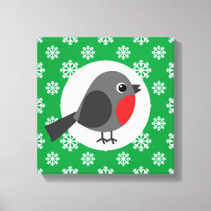 Niedlicher Cartoon Robin mit Schneeflocken Leinwanddruck