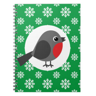 Niedlicher Cartoon Robin mit Schneeflocken Notizblock
