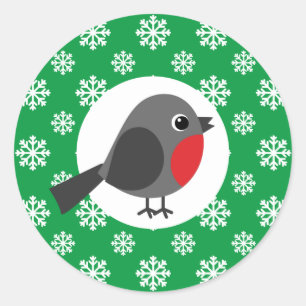 Niedlicher Cartoon Robin mit Schneeflocken Runder Aufkleber