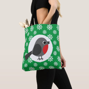 Niedlicher Cartoon Robin mit Schneeflocken Tasche