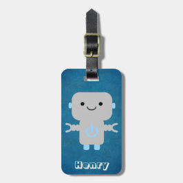 Niedlicher Cartoon Robot Blue mit Name Gepäckanhänger