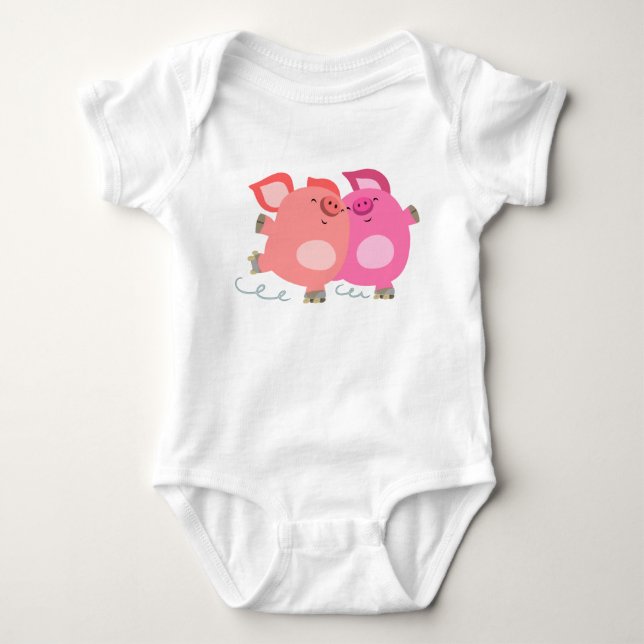 Niedlicher Cartoon Roller-Skaten Schweine Baby Bod Baby Strampler (Vorderseite)