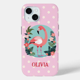 Niedlicher Cartoon-Rosa-Flamingo mit Punkten Case-Mate iPhone Hülle
