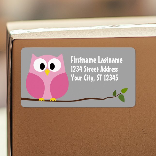Niedlicher Cartoon - Rosa und Grau Individuelle Na Adressaufkleber (Personalized return address label)