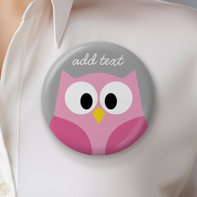 Niedlicher Cartoon - Rosa und Grau Individuelle Na Button (Custom Button)