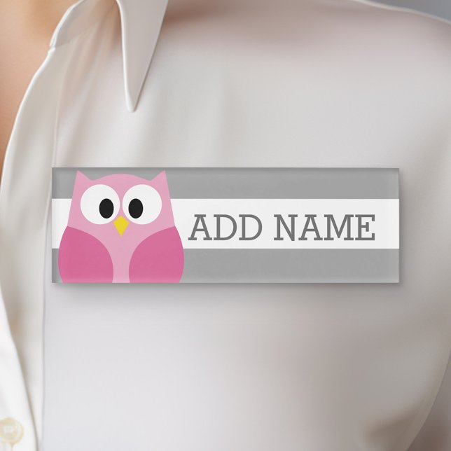 Niedlicher Cartoon - Rosa und Grau Individuelle Na Namenschild (Custom Name Tag)