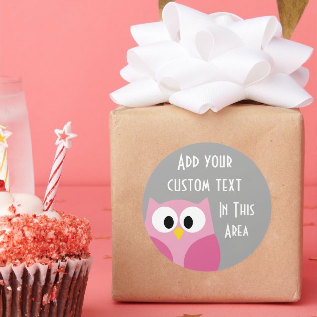Niedlicher Cartoon - Rosa und Grau Individuelle Na Runder Aufkleber (Party)