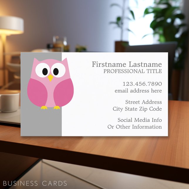 Niedlicher Cartoon - Rosa und Grau Individuelle Na Visitenkarte (Personalized Printed Business Cards)