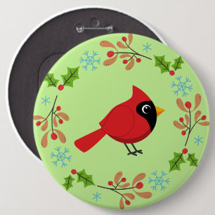 Niedlicher Cartoon Roter Kardinal mit Blume Button
