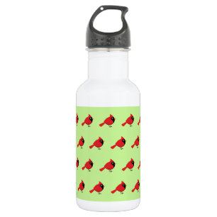 Niedlicher Cartoon Roter Kardinal mit Blume Edelstahlflasche