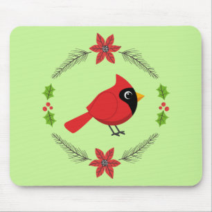 Niedlicher Cartoon Roter Kardinal mit Blume Mousepad