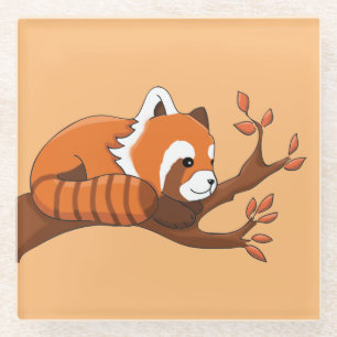 Niedlicher Cartoon Roter Panda in Baum Glasuntersetzer