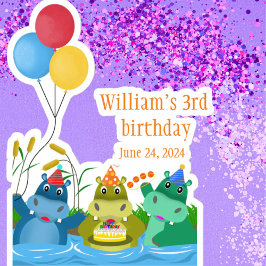 Niedlicher Cartoon Safari Hippo Geburtstag Aufkleber
