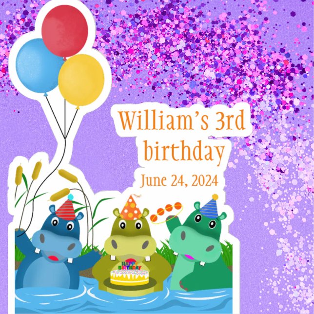 Niedlicher Cartoon Safari Hippo Geburtstag Aufkleber (Von Creator hochgeladen)