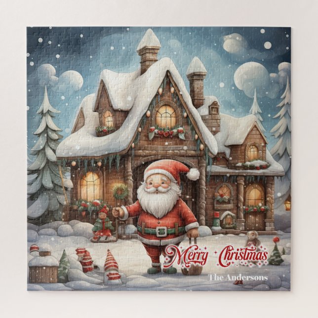 Niedlicher Cartoon Santa Claus in der Werkstatt (Vertikal)