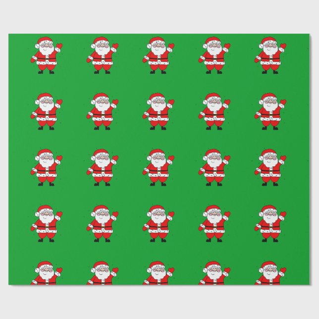 Niedlicher Cartoon Santa Red Green Weihnachten Geschenkpapier (Flach)