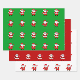 Niedlicher Cartoon Santa Red Green Weihnachten Geschenkpapier Set