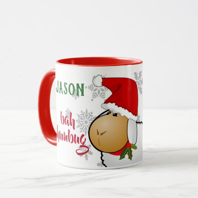 Niedlicher Cartoon Santa Sheep Bah Humbug Weihnach Tasse (Vorderseite Links)