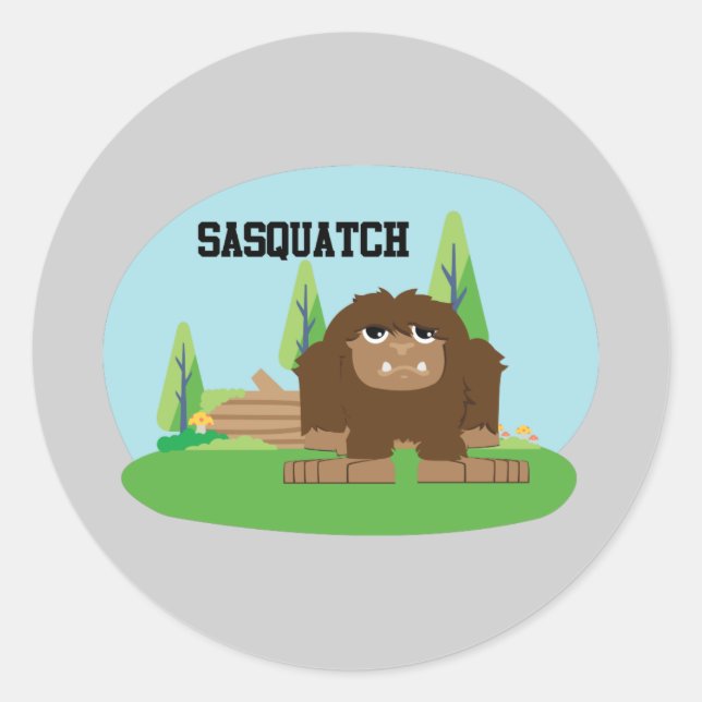 Niedlicher Cartoon Sasquatch Runder Aufkleber (Vorderseite)