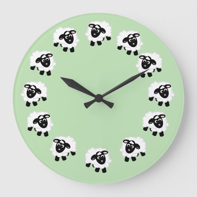 Niedlicher Cartoon Schafe Grüne Uhr (Vorderseite)