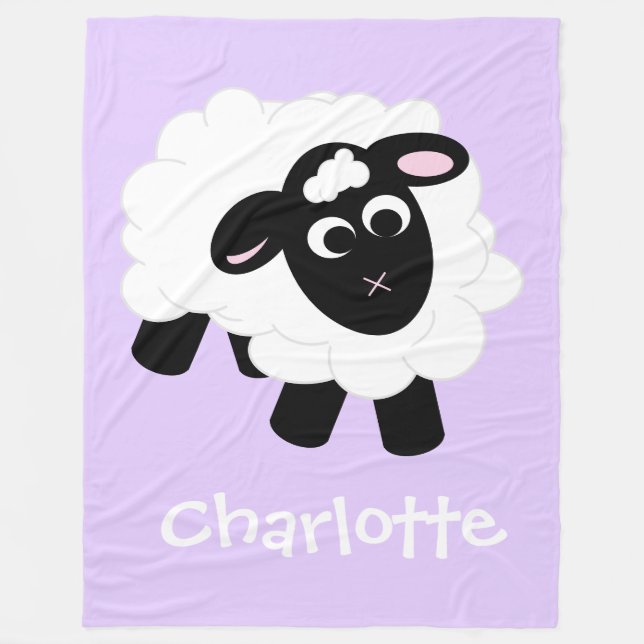 Niedlicher Cartoon Schafe Lila Name Fleece Blankon (Vorderseite)