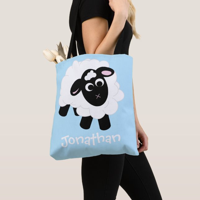 Niedlicher Cartoon Schafname Blue Totbeutel Tasche (Von Nahem)
