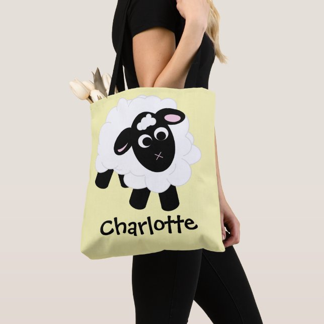 Niedlicher Cartoon Schafname Gelbe Tasche (Von Nahem)