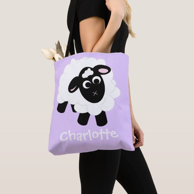 Niedlicher Cartoon Schafname Lila Totbeutel Tasche (Von Nahem)