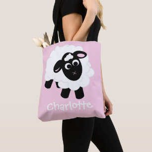 Niedlicher Cartoon Schafname Rosa Tote Tasche
