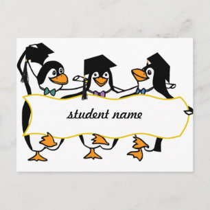 Niedlicher Cartoon Schließe Pinguine mit Banner Ankündigungspostkarte