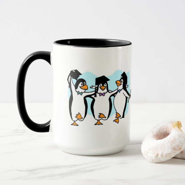 Niedlicher Cartoon Schließen Pinguine Tasse (Mit Donut)